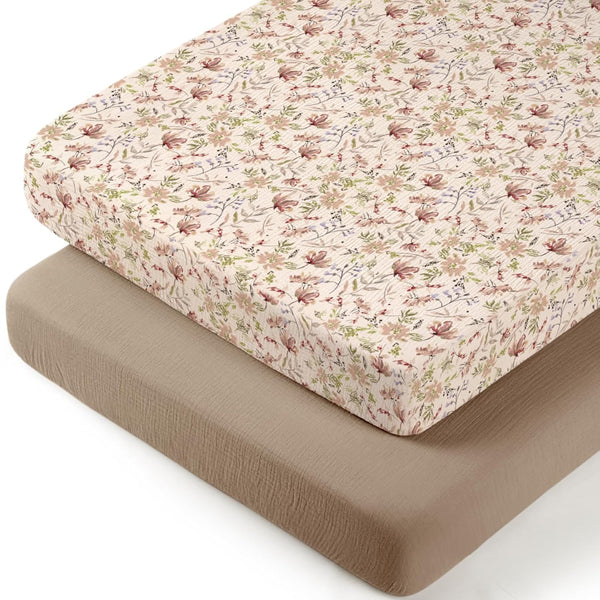 lulumoon Muslin Bassinet Sheets for Girls: Skin-Friendly Floral Bedside Bassinet Sheets for