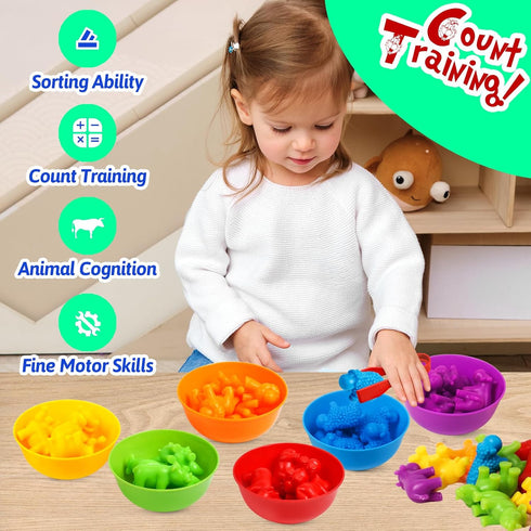 Counting Dinosaurs Toys with Matching Games, Sorting Bowls, Learning Activities for Preschool Kids 3-5 Years