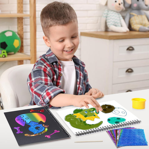 Art & Craft Activity, Foil Fun Dinosaur DIY Art Kits, No Mess Creative Drawing Game for Kids Ages 4-9 Birthday Gifts