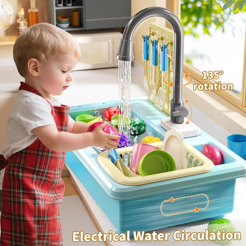 3 4 5 6 7 3-5 JUKUDAHU Play Sink with Running Water, Play Kitchen Toys Sink for Kids Years Old, Electrical Dishwasher