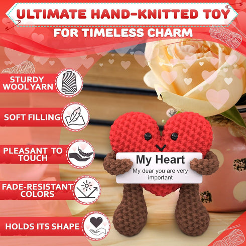 Heart Plush Gift for Her, Him - Crochet Plushies Stuffed Hearts Gift with Motivational Card | Crochet Heart Soft