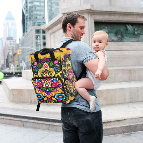 YANENDIE Backpack, Backpack Backpack Intricate Floral Pattern Diaper Bag Unisex Travel Baby Diaper Bags with Stroller