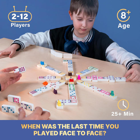 Set 12 Set 91 Queensell Mexican Train Dominoes Double Jumbo Dominoes for Adults, Tiles with Colorful Dots, Wooden Hub