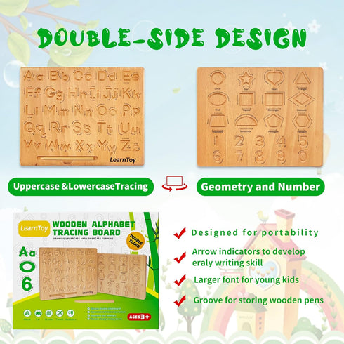 Montessori Wooden Alphabet Tracing Board, Educational Toy for Kids, Fine Motor Skills Development for Ages 3-5