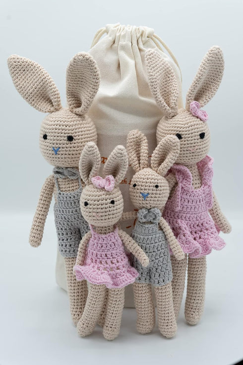 Crochet Stuffed Animal - Adorable Handmade Bunny Daughter Plushie Doll with Pink Dress, Ideal for Infants - Knitted