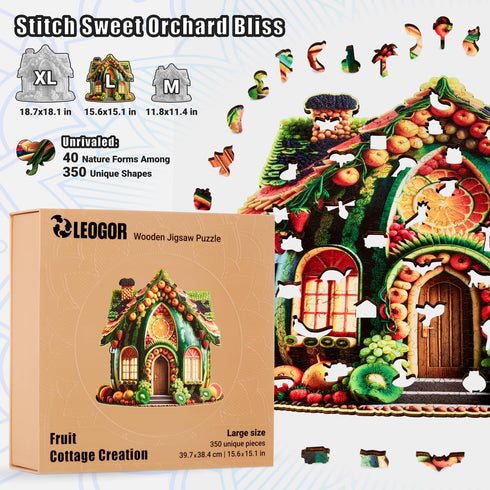 LEOGOR Wooden Puzzles for Adults - Fruit Cottage Creation - 350 Piece Large Jigsaw with Birds, Flowers