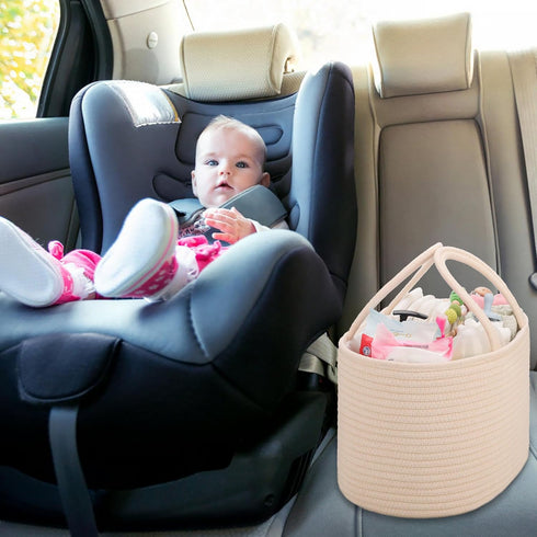 COMSE Large Baby Diaper Caddy Organizer for Girl Boy, Car Caddy with Handles, Cotton Rope Basket for Changing Table