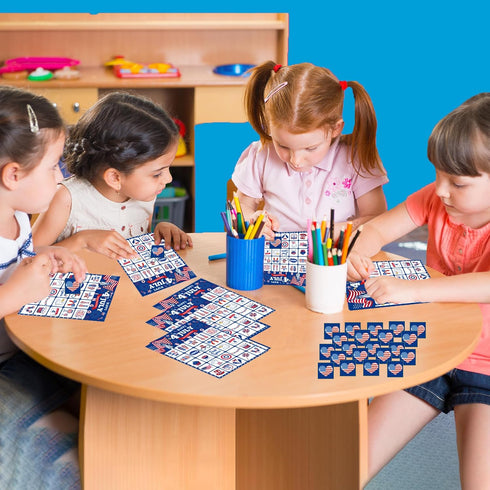 4th of July Bingo Cards - 24PCS Red White and Blue Cards for Kids and Adults Patriotic Activities