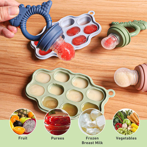 Baby Breastmilk Popsicle Molds & Fruit Feeder Pacifier, Silicone Baby Food Freezer Tray Storage Containers for Infant