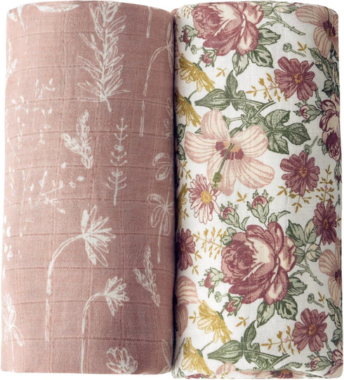 Little Jump 2 Pack Western Wild Flowers Muslin Swaddle Blankets for Baby
