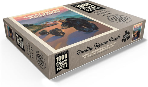 MyPuzzle Great Smoky Mountains National Park: Bear Jam Vintage Poster - Premium 1000 Piece Jigsaw Puzzle for Adults