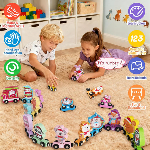2025 Set, 24 Countdown Train Advent Calendar for Toddlers Kids - Magnetic Wooden Animal Train Gift Days Christmas
