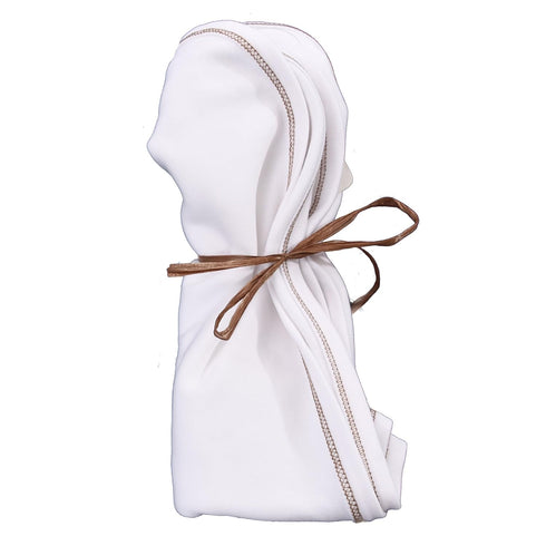 Organic Baby Blankets - Swaddle - White with Brown Stitching Detail -