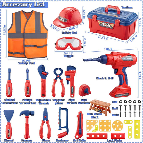 Set, MAGIC4U 49PCS Set 12 3-8 Kids Tool Toddler Tool with Electronic Toy Drill,Tape Measure Tool Equipment,Pretend Play