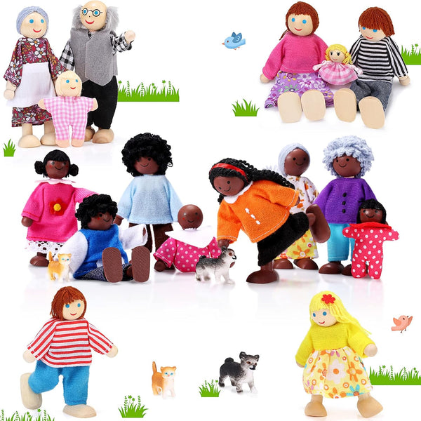 Skylety 20 Pcs Wooden Dollhouse Family Set of 16 Mini People Figures
