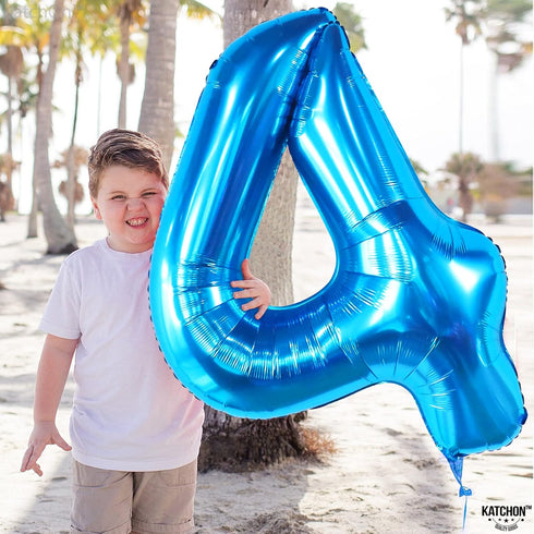 KatchOn Big Blue Number 4 Balloons - 40 Inch Blue 4th Birthday Balloons for Boys, Fourth Birthday Decorations