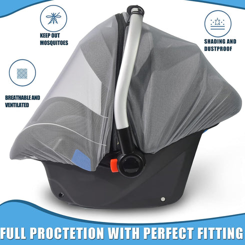 Mosquito Net for Baby Car Seats | Infant Car Seat Insect Mesh Net with Zipper | Universal Fit, Machine Washable - Gray