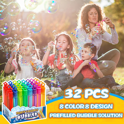 32 Pcs Neon Bubbles Party Favors - 8 Colors Mini Star Bubble Wands in Gift Box for Kids Birthday Treats