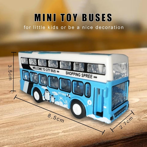 Die Cast Metal Toys Buses Set, 1:64 Scale Double Decker City Bus Vehicles, Openable Doors, Pull Back Cars for Kids