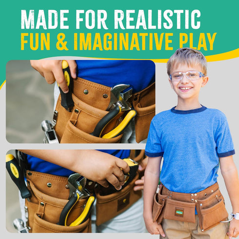 SparkJump Kids Brown Tool Belt, Adjustable Tool Belt for Toddlers and Kids, Dress-Up Construction Costume for DIY