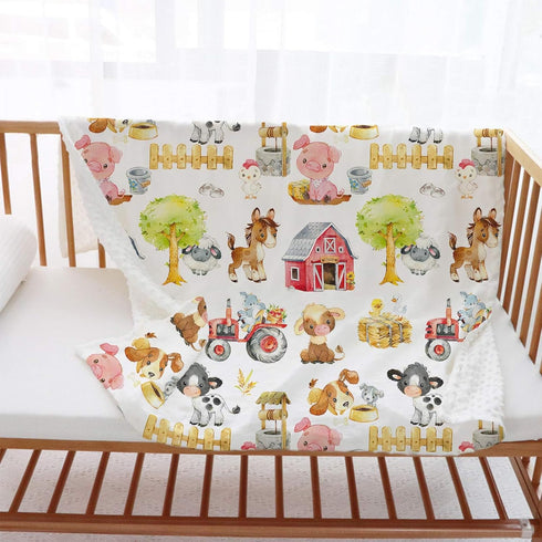 Farm Animals Barn Baby Blanket for Boys Girls, Soft Minky Toddler Blanket with Double Layer 30"x40"
