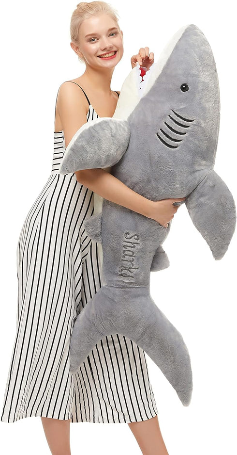 MorisMos Giant Shark Stuffed Animal, 51" Plush Pillow Toy Gift for Kids and Girlfriend, Gray