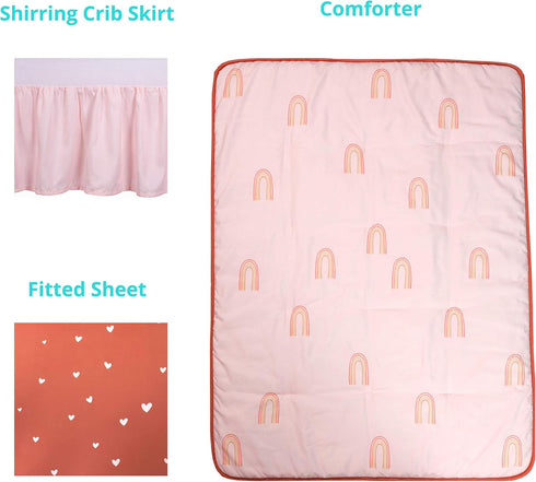 Set, 3 Sets, La Premura Boho Rainbow Baby Nursery Crib Bedding Piece Standard Size Crib Bedding Brown & Natural