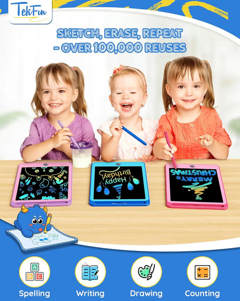 TEKFUN 3 Pack LCD Writing Tablet for Kids - 8.5 Inch Doodle Board, Reusable Drawing Tablet with Lanyard, Educational