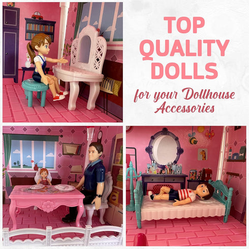 Family Dollhouse People - 5 Poseable Action Figures for Dollhouse, Including Mom, Dad, Sister, Brother