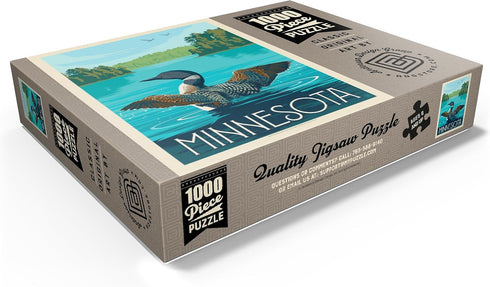 MyPuzzle Minnesota Vintage Poster, Loon, Premium 1000 Piece Jigsaw Puzzle for Adults