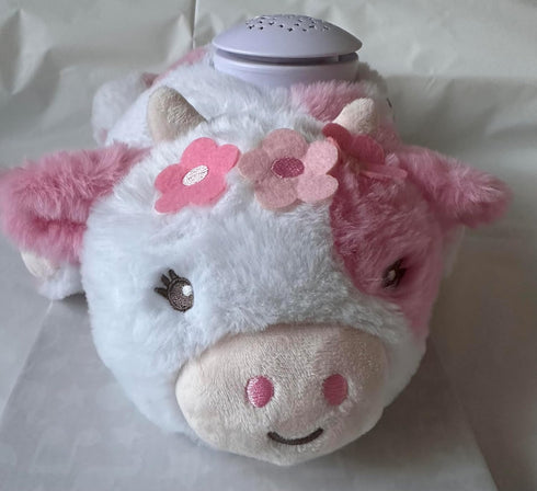 DreamGro Plush Cow Night Light Soother, Pink and White, Musical Baby Sleep Aid