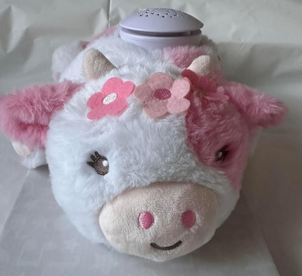 DreamGro Plush Cow Night Light Soother, Pink and White, Musical Baby Sleep Aid