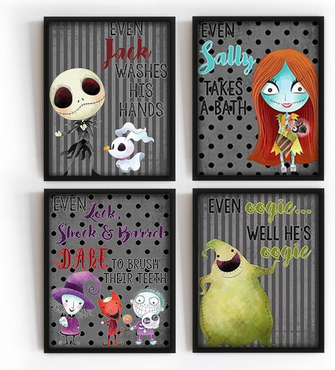 Silly Goose Gifts Character Themed Bathroom Wall Art Print Set - Even A Nightmare Will Brush Teeth, Take A Bath, Wash