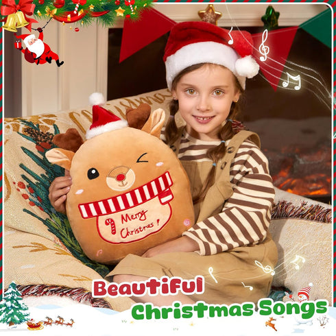 14 Inches Athoinsu Light up Musical Christmas Elk Soft Plush Pillow Xmas Reindeer Plush Pillow for Toddler Kids Boys