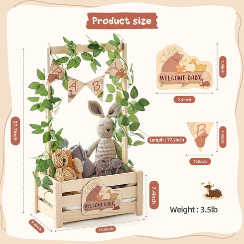 Closet Wooden Baby Shower Crate - Forest Animals Themed Personalized Crate with Hangers & Decorative Accents, Easy