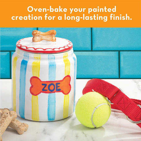 12 2 MindWare Paint Your Own Porcelain: Dog Treat Jar Craft Kit - Includes Porcelain Dog Treat jar, Bright Colors