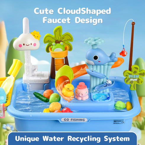 2026 3+ Upgraded Toddler Sand Water Table Toy with Electric Water Pump, Kids Sand Water with Faucet/Play Food