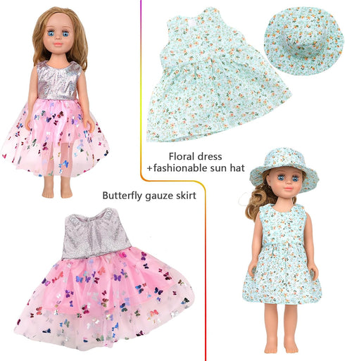 10 Sets 17 18 Inch Set MSYO Doll Clothes for - Dolls, Diverse Outfits (Floral, Polka Dot, Unicorn) & Accessories