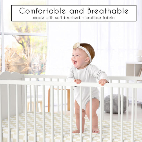 Sweet Jojo Designs Fitted Baby Crib Sheets (Beige Gingham Checkered) for Boys or Girls, Infant Nursery, Toddler Room