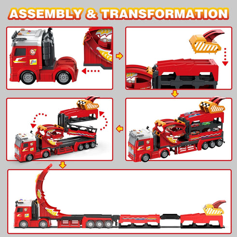 BuddyBight 3in1 45-Inch 4-8 w/12 2-4 3+ Carrier Truck with Foldable Race Track, Toy Trucks for Kids Ages Metal Diecast