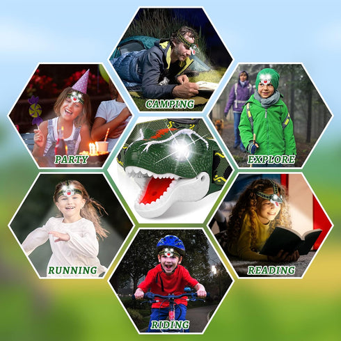 DX DA XIN Dinosaur Headlamp, T-Rex LED Headlamps for Kids, Flashlights Camping Gear, Dinosaur Toys for Boys Girls