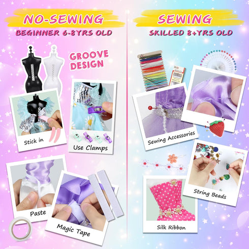 YEETIN Fashion Designer Kits for Girls Ages 6+, 600+ Pcs Kids Sewing Kits, Arts & Crafts Set, Doll Clothes Making