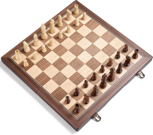 15'' Set Package, Set AMEROUS Magnetic Wooden Chess for Adults Kids - with Folding Board, Gift Pieces Storage Slots