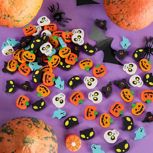 Halloween Erasers for Kids Bulk, 50 Pcs Large Pumpkin, Ghost, Skull, and Bat Erasers for Halloween Party Decoration