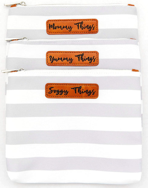 Orange Blossom Diaper Bags Set 4 Stylish Diaper Bag Organizing Pouches - XL of Gray and White Striped Canvas Diaper Bag