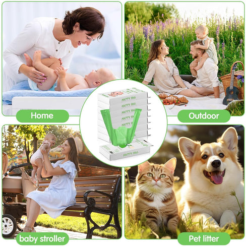 Honoson 1200 Count Baby Disposable Diaper Bags Scented Diaper Sacks with Tie Handle Disposal Baby Poop Trash Bags Waste