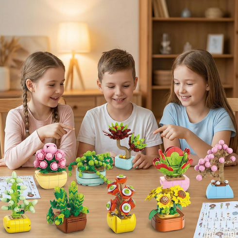 BIZNESMEN 12 Pack Set, 1255 6+, Succulent & Flower Building Block PCS Botanical Garden DIY Kit STEM Toy Gift for Girls