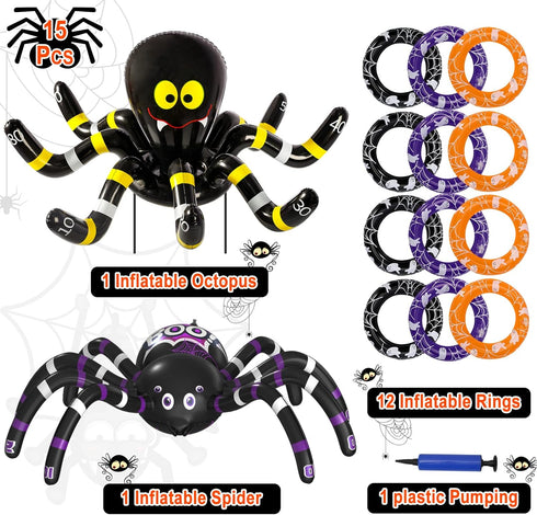 Max Fun Halloween Ring Toss Game, Inflatable Spiders Set 2 Pack for Kids, School Carnival Party Favor Supplies, Indoor