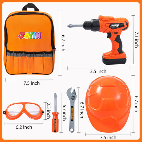 32PCS Set, Backpack 3 4 5 6 JOYIN Kids Tool Toddler Tool Toys with Construction Costume & Electronic Toy Drill for Boy