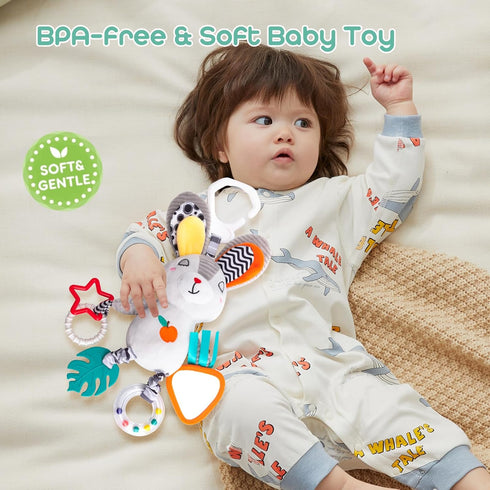 0-12 Baby Hanging Toys Months - Interactive Stroller & Car Seat Toy with Jingle Sounds, Clinking Rings & Detachable